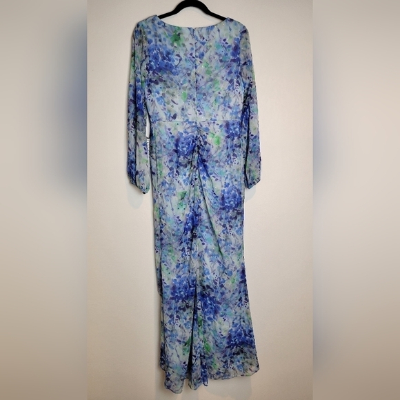 NWT Adrianna Papell Abstract Floral Metallic Chiffon Blue High-Low Dress Size 10 - Picture 5 of 16
